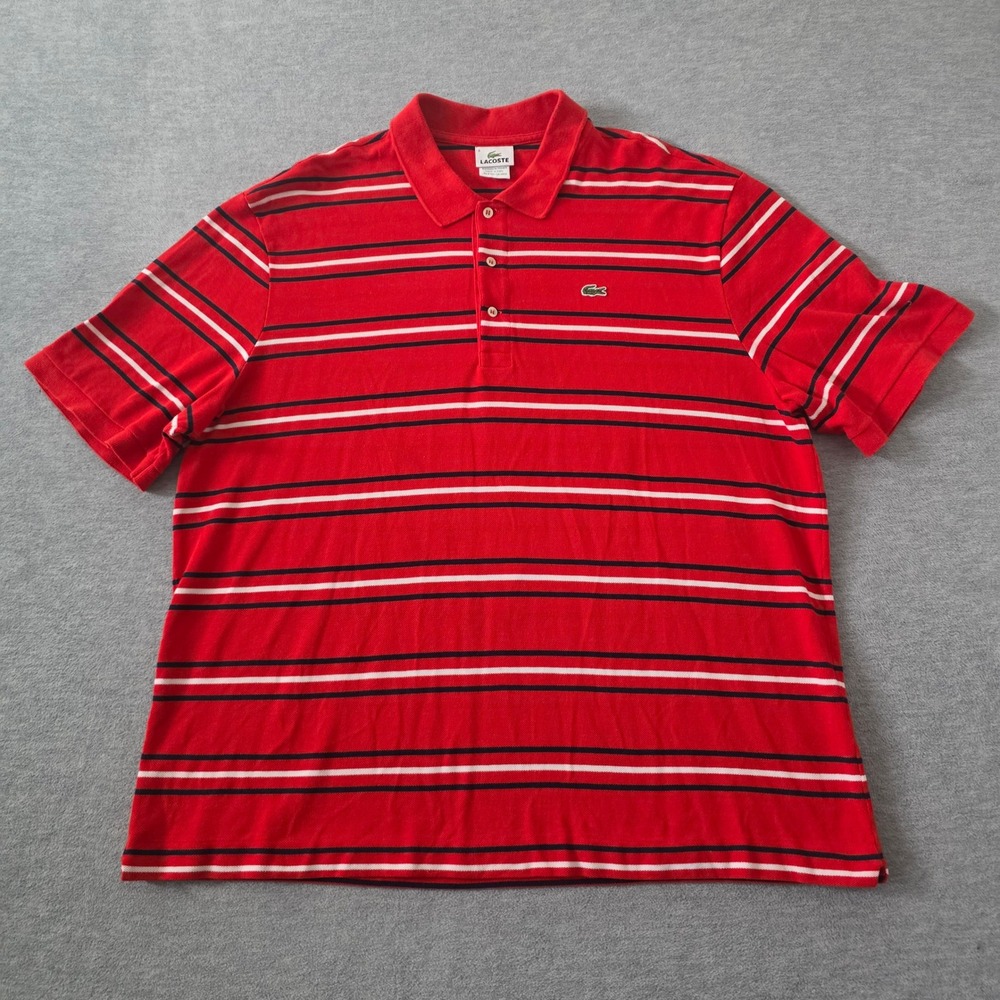 Lacoste Mens Orange Striped Short Sleeve Cotton Pique Polo Shirt Size 8 - Picture 2 of 8